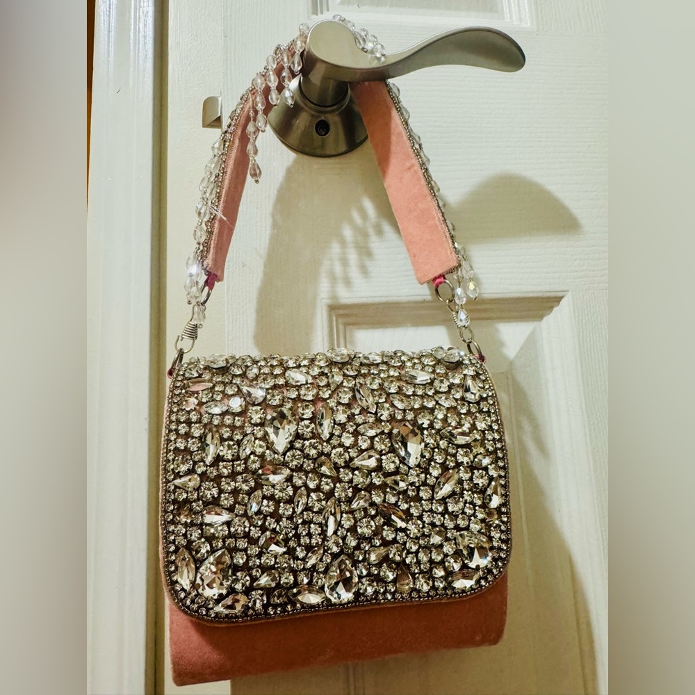 Crystal Embellished Pink Shoulder Bag